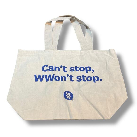 Weight Watchers WW Can't Stop WWon't Stop Canvas Tote Rare Natural 18"W - Picture 2 of 9